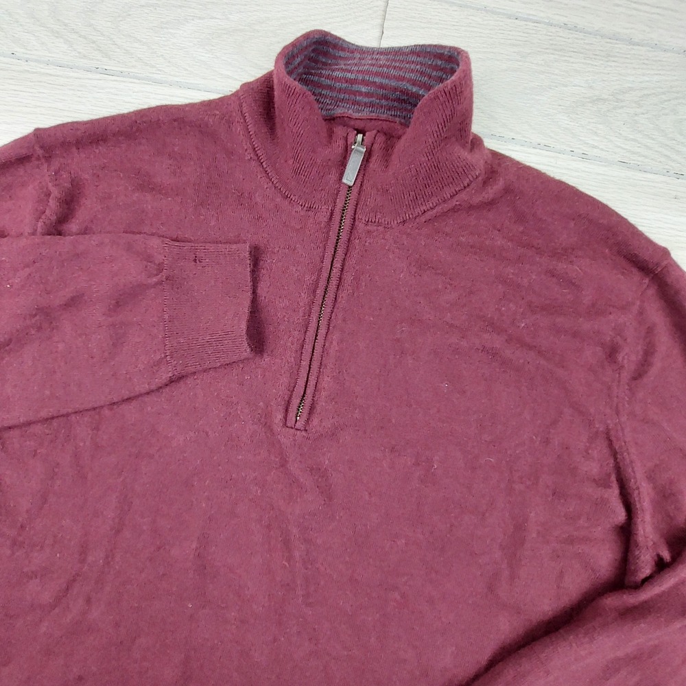 UNTUCKit Quarter Zip Sweater Mens 3XL Burgundy Extra Fine Merino Wool Pullover